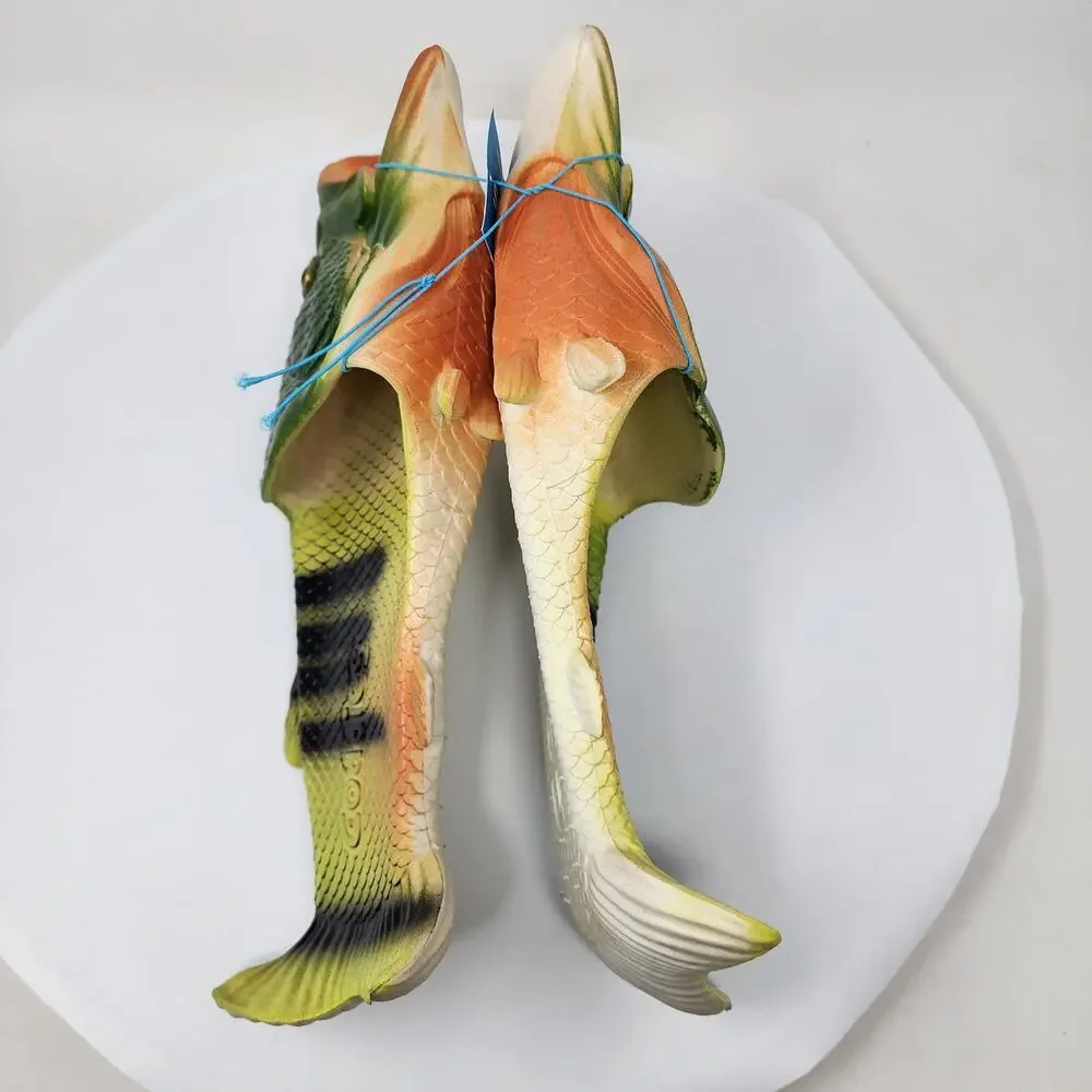 Coddies Fish Sandals Men 12-13 Green Rubber Bass Fisherman Gift Gag Gift NWT
